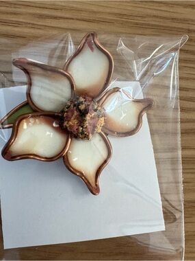 Cream and Copper Flower Brooch